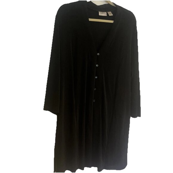 Chicos Travelers Long Sleeve Button Up Duster Tunic Size 3 US XL Slinky Black - Picture 1 of 8